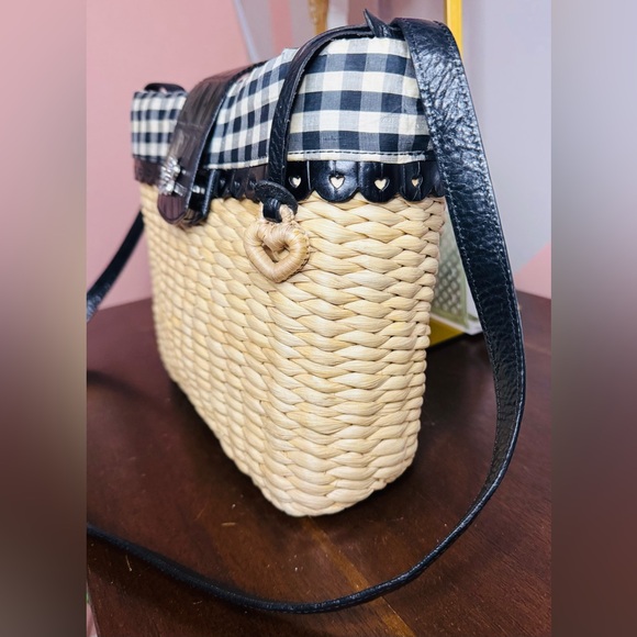Brighton Straw Shoulder Bag with Checkered Lining - Picture 3 of 10